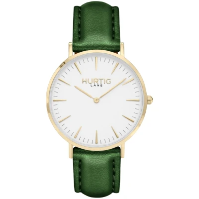 Hurtig Lane Herren vegan Uhr Mykonos Kaktus Leder Gold, Weiß & Grün