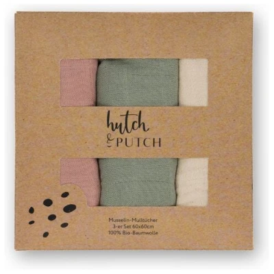 Hutch&Putch 3er-Set Musselin-Mulltuch aus Bio-Baumwolle in 60x60cm · einfarbige Mulltücher