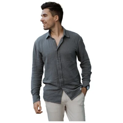 Hutch&Putch Langarm Musselin Herrenhemd - Business Casual Freizeit - aus 100% Bio-Baumwolle