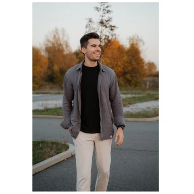 Hutch&Putch Langarm Musselin Herrenhemd - Business Casual Freizeit - aus 100% Bio-Baumwolle