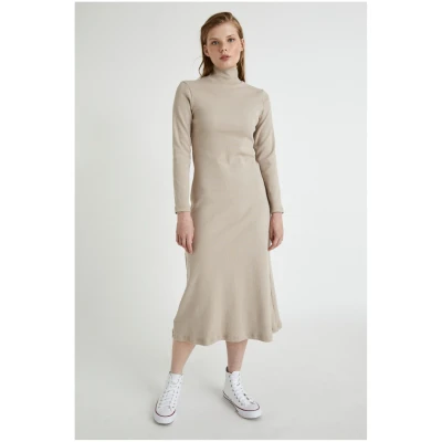Infinitdenim Damen vegan Kleid Rollkragenpullover Sand