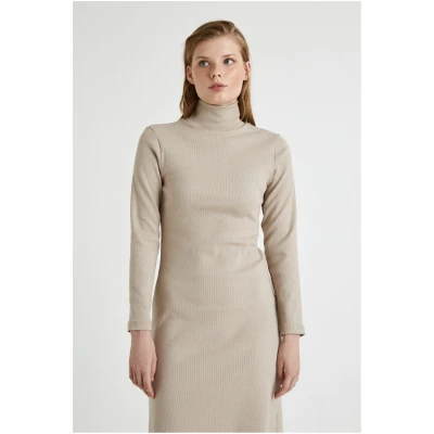Infinitdenim Damen vegan Kleid Rollkragenpullover Sand