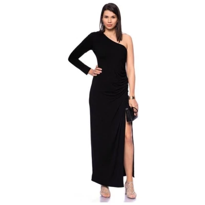 Ingoria COSIMA One-Shoulder Langarm Abendkleid mit seitlicher Raffung