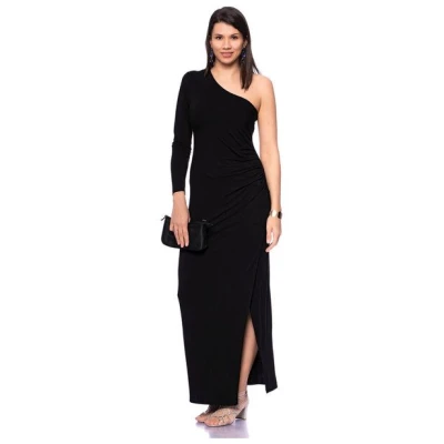Ingoria COSIMA One-Shoulder Langarm Abendkleid mit seitlicher Raffung