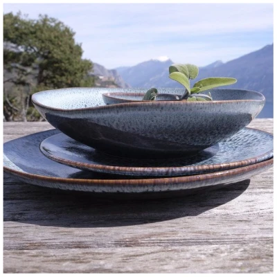 Izanami Tableware Handgemachter Grosser Teller 4er Set (⌀ 27 cm) aus Steinzeug - Krumme Lanke