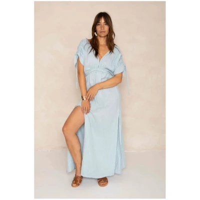 J LABEL Damen vegan Kleid Archana Puder Blau