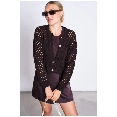 JAN 'N JUNE Damen vegan Ajour Strickjacke Ellon Espresso