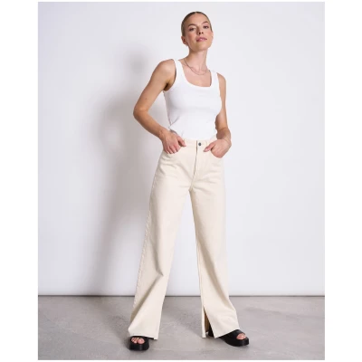 JAN 'N JUNE Damen vegan Geschlitzte Jeans Mit Weitem Bein Selene Ecru