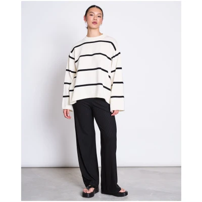 JAN 'N JUNE Damen vegan Pullover Marta Gestreift Offwhite