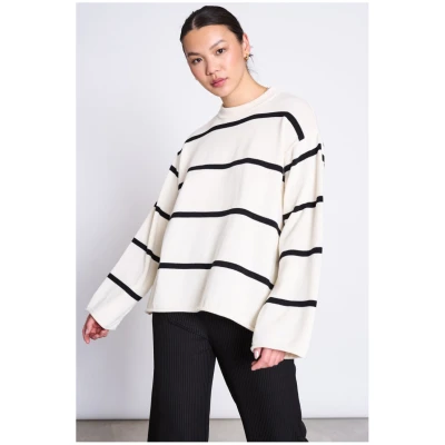 JAN 'N JUNE Damen vegan Pullover Marta Gestreift Offwhite