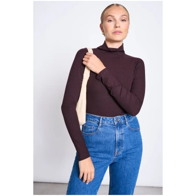JAN 'N JUNE Damen vegan Rollkragenpullover Mio Espresso