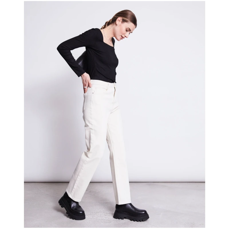 JAN 'N JUNE Damen vegan Straight Leg Jeans Alba Ecru