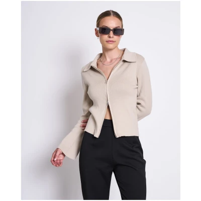 JAN 'N JUNE Damen vegan Zip Strickjacke Tyrie Elfenbein
