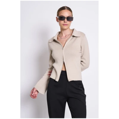 JAN 'N JUNE Damen vegan Zip Strickjacke Tyrie Elfenbein