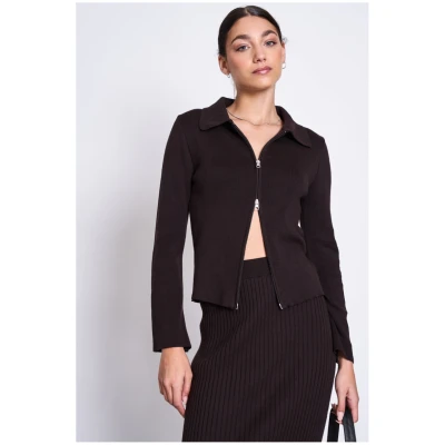 JAN 'N JUNE Damen vegan Zip Strickjacke Tyrie Espressobraun