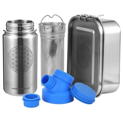 JN JuNiki's Einschulungs-Set "Blume des Lebens": Lunchbox + Edelstahltrinkflasche + Teefilter