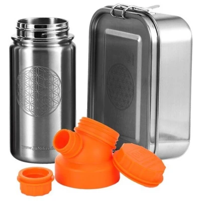JN JuNiki's Einschulungs-Set "Blume des Lebens": Lunchbox + isolierte Edelstahltrinkflasche