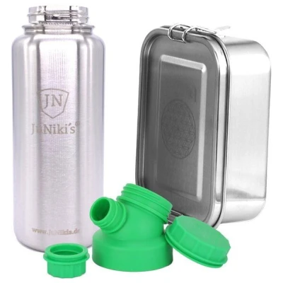 JN JuNiki's Set "Blume des Lebens": Lunchbox + 1 Liter isolierte Edelstahltrinkflasche