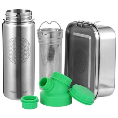 JN JuNiki's Set "Blume des Lebens": Lunchbox + 550ml Edelstahltrinkflasche + Teefilter