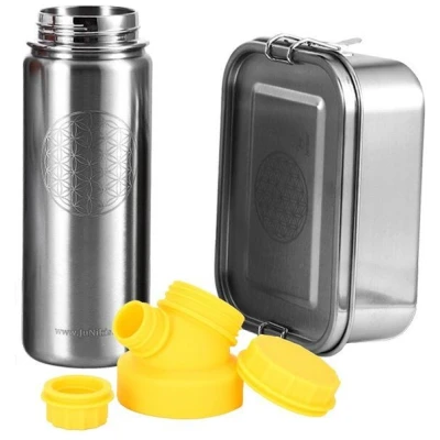 JN JuNiki's Set "Blume des Lebens": Lunchbox + 550ml isolierte Edelstahltrinkflasche