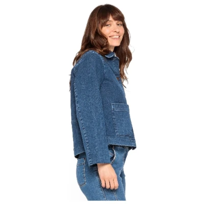 Jeansjacke mit Bubikragen aus Bio-Baumwolle, darkblue 36