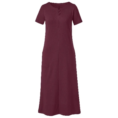 Jerseykleid lang aus reiner Bio-Baumwolle, cassis 36