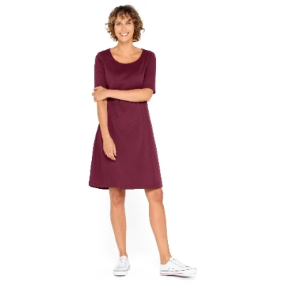 Jerseykleid mit Rundhalsauschnitt aus reiner Bio-Baumwolle, cassis 36