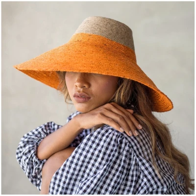 Jute Straw Hat In Pumpkin Orange
