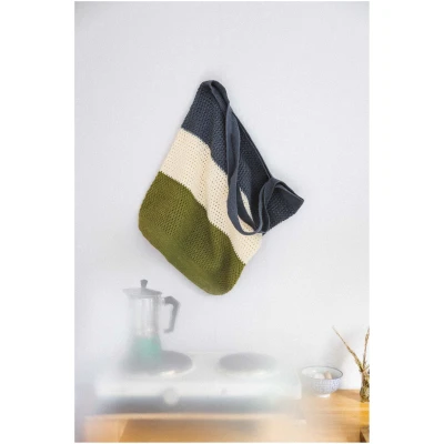 Jyoti Fair Works Damen vegan Shopper Meesu Streifen Grün, Creme & Grau
