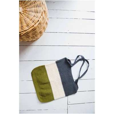 Jyoti Fair Works Damen vegan Shopper Meesu Streifen Grün, Creme & Grau