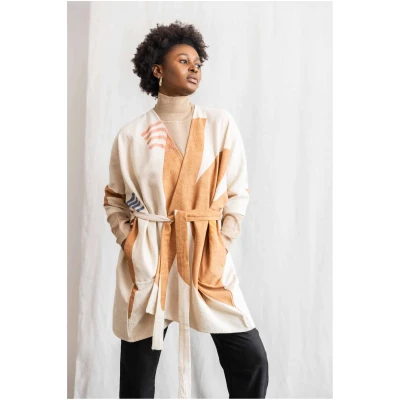 Jyoti Fair Works Damen vegan Strickjacke Kala Blockprint-Braun
