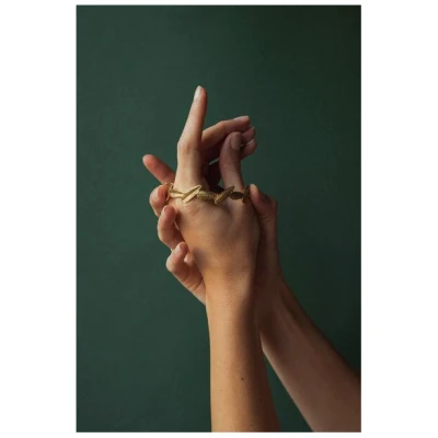 Jyoti - Fair Works Goldener Armreif Patee aus Messing mit Blättermuster