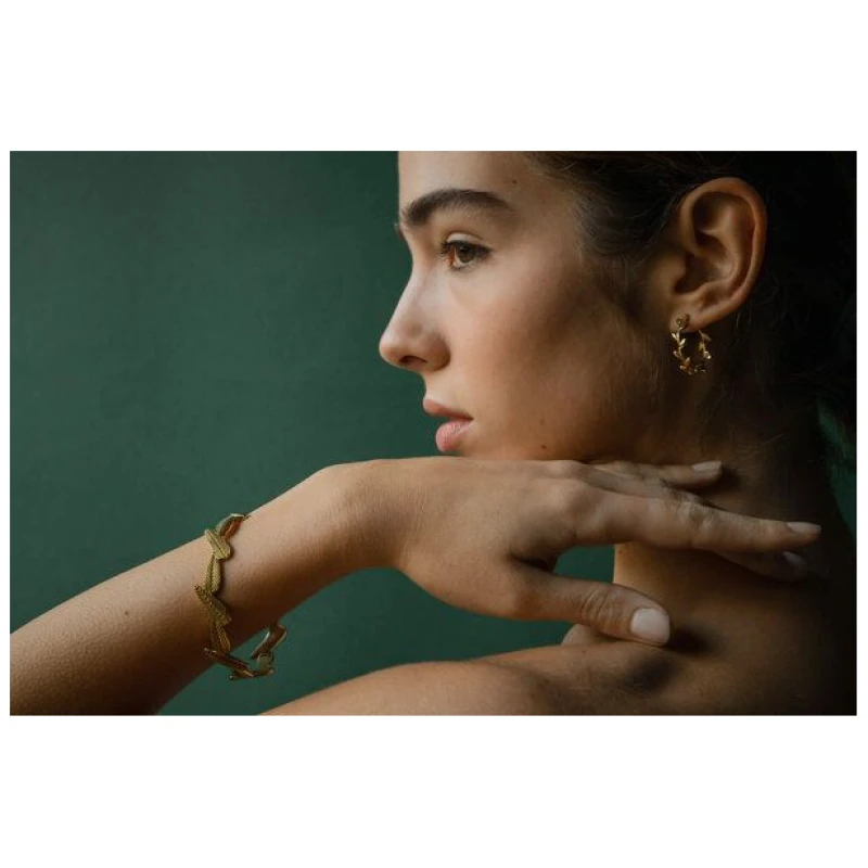 Jyoti - Fair Works Goldener Armreif Patee aus Messing mit Blättermuster
