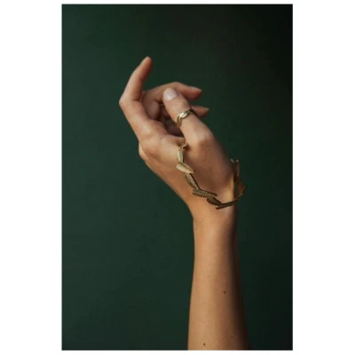 Jyoti - Fair Works Goldener Armreif Patee aus Messing mit Blättermuster