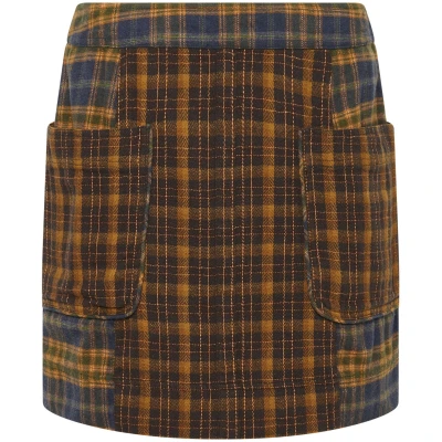 KOMODO Damen vegan Minirock Suki Biologisch Baumwollflanell Patchwork Karo Blau Gelb