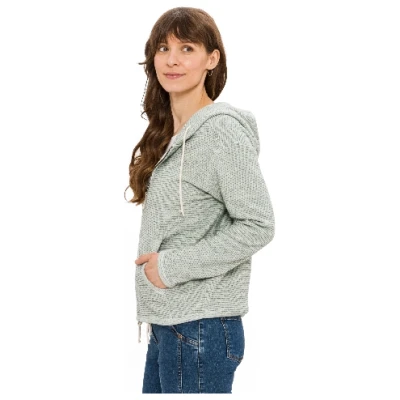 Kapuzenjacke mit Reißverschluss aus reiner Bio-Baumwolle, lorbeer geringelt 36/38