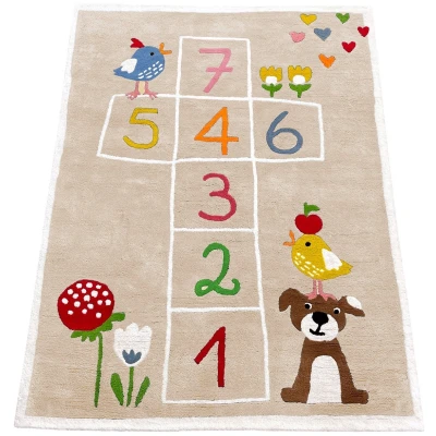 Kinderteppich Bio-Baumwolle "Hüpfekästchen beige" Maße 110 x 145 cm