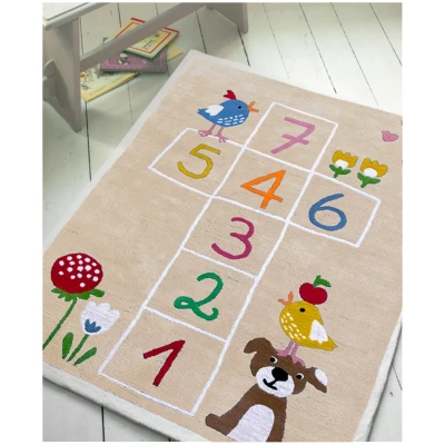 Kinderteppich Bio-Baumwolle "Hüpfekästchen beige" Maße 110 x 145 cm