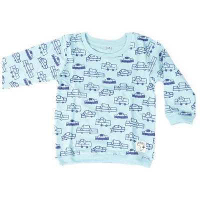 Kipepeo-Clothing Baby Schlafanzug Langarmshirt mit Hose aus Bio-Baumwolle "Cars" hellblau- AUSLAUFMODEL!