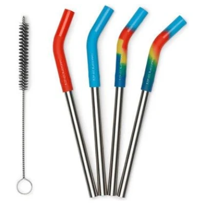 Klean Kanteen Edelstahl Trinkhalme kurz 4er Set 8mm mit Trinkhalmbürste (bunt)