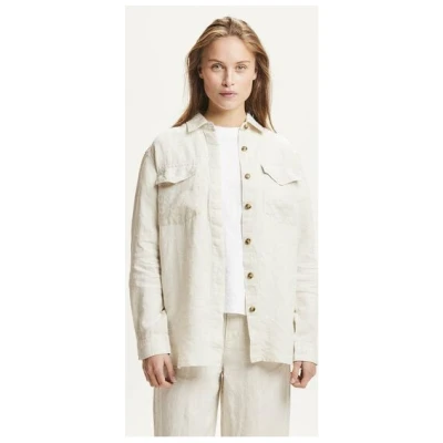 KnowledgeCotton Apparel Damen Overshirt aus Leinen "NATURAL LINEN OVERSHIRT" - Light Feather Grey - GOTS zertifiziert
