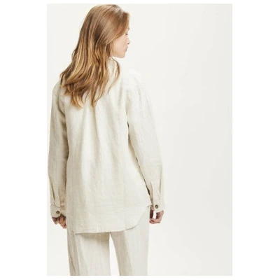 KnowledgeCotton Apparel Damen Overshirt aus Leinen "NATURAL LINEN OVERSHIRT" - Light Feather Grey - GOTS zertifiziert