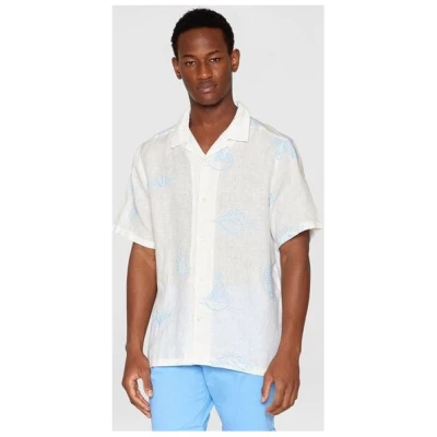KnowledgeCotton Apparel Hemd - Embroidery Box Fit short sleeve - aus Leinen (bio)
