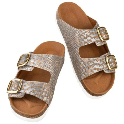 Kork-Deko Damen Slipper aus Kork - Größe EU 36 - 41 (Damen) | grau-silber-gold