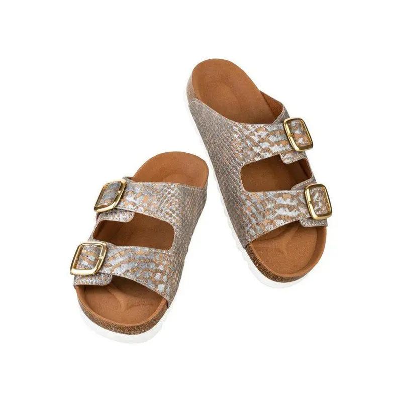 Kork-Deko Damen Slipper aus Kork - Größe EU 36 - 41 (Damen) | grau-silber-gold