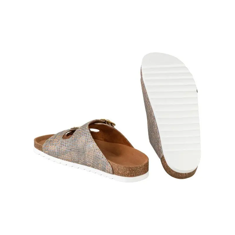 Kork-Deko Damen Slipper aus Kork - Größe EU 36 - 41 (Damen) | grau-silber-gold