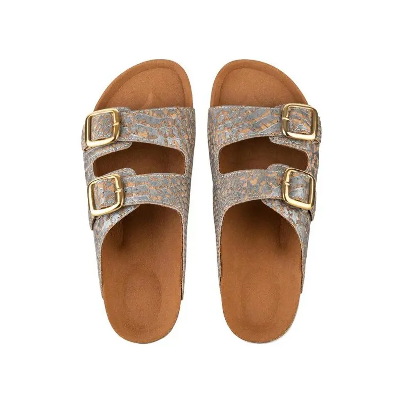 Kork-Deko Damen Slipper aus Kork - Größe EU 36 - 41 (Damen) | grau-silber-gold