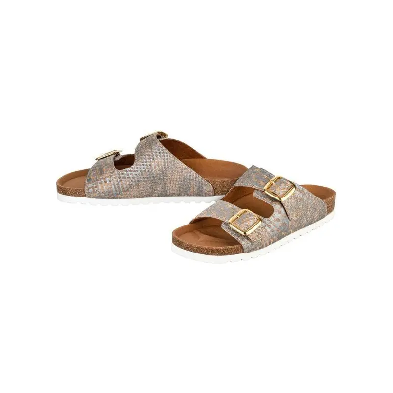 Kork-Deko Damen Slipper aus Kork - Größe EU 36 - 41 (Damen) | grau-silber-gold
