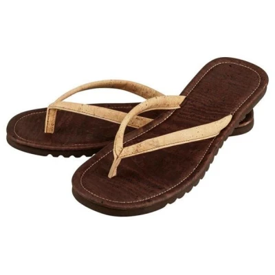 Kork-Deko Flip Flops für Herren | Zehentrenner aus Kork - braun mit hellem Riemen - Gr. 39-45