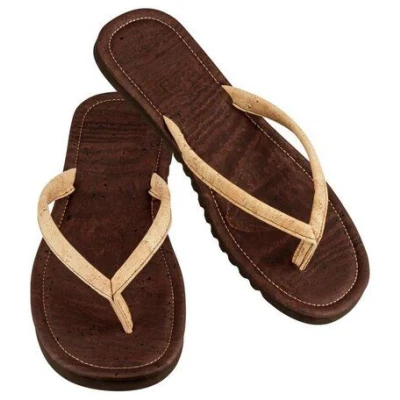 Kork-Deko Flip Flops für Herren | Zehentrenner aus Kork - braun mit hellem Riemen - Gr. 39-45